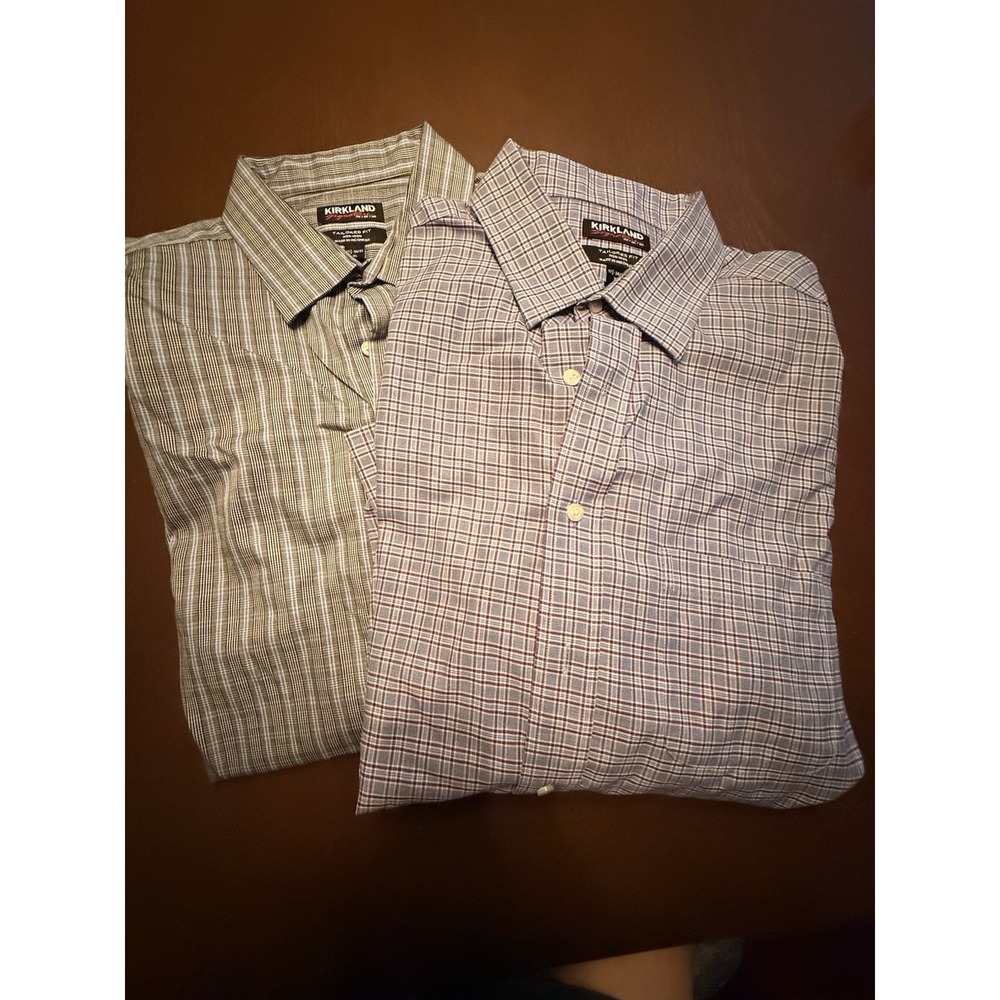2 Lot- Kirkland Signature Tailored Fit Non Iron Men's Dress Shirt 17.5 - 34/35